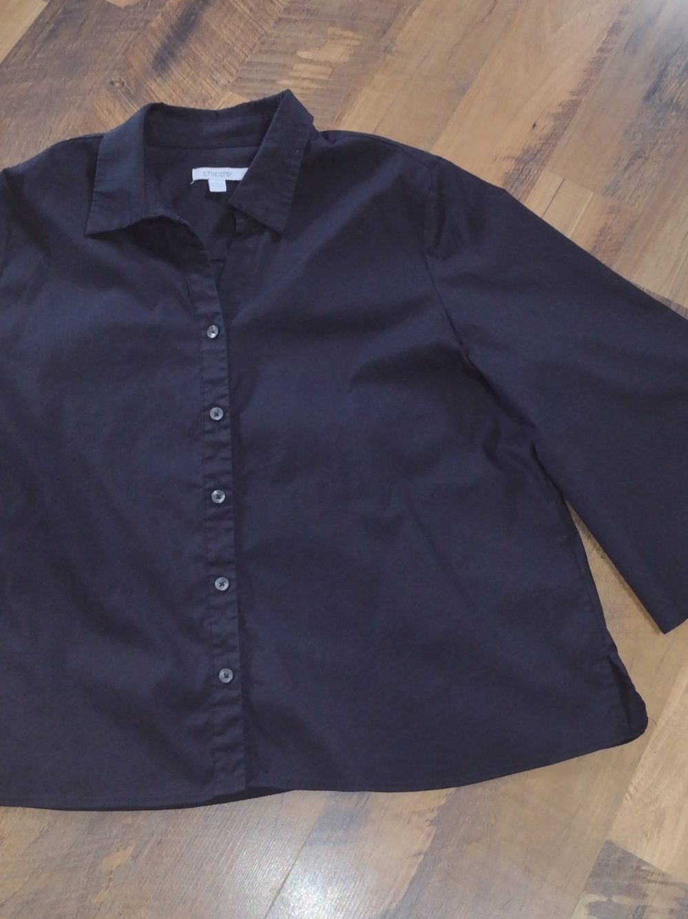 Chico's Classic Black Button-Front Women's Shirt 3)4 Bell Sleeve Sz 2 Us 12